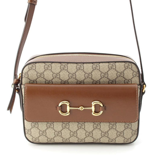 Gucci 1955 Horsebit GG Supreme Canvas Crossbody Gold Shoulder Bag 645454 Brown
