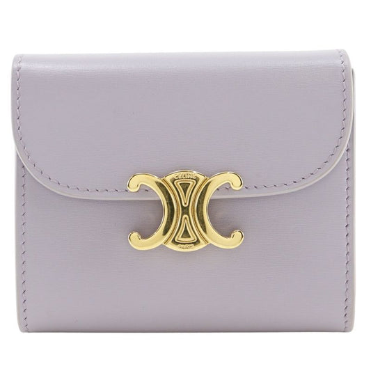 Celine Triomphe Small Flap Wallet Compact Wallet Leather Purple Women's Trifold