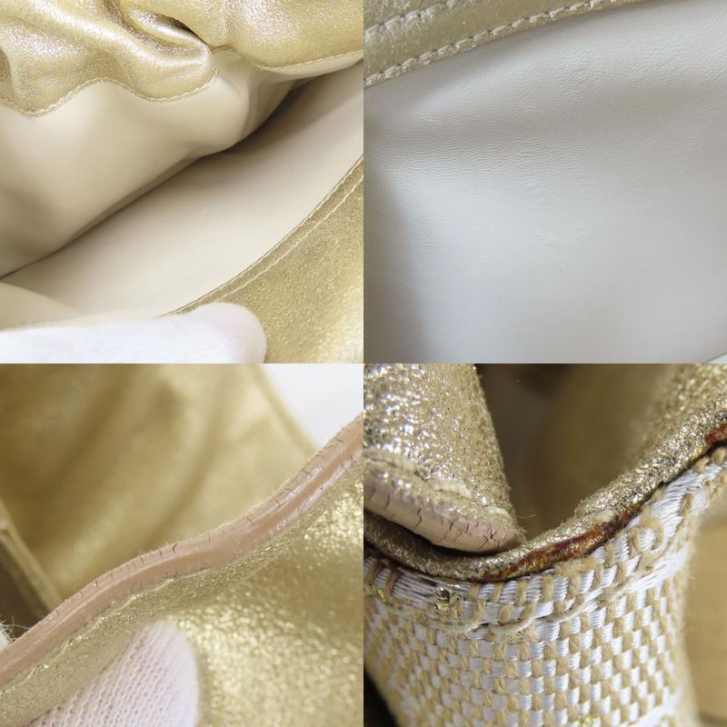 Bvlgari Handbag Logomania Canvas Leather Gold Beige White Mini Bag Casual For