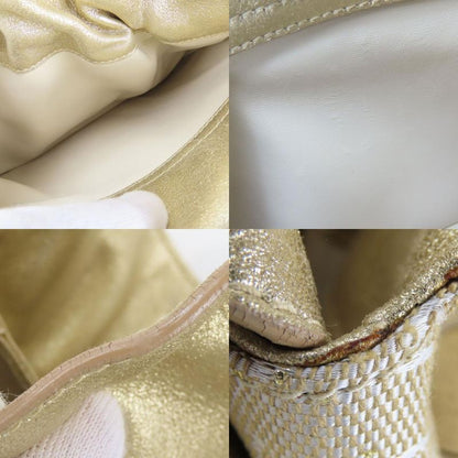 Bvlgari Handbag Logomania Canvas Leather Gold Beige White Mini Bag Casual For