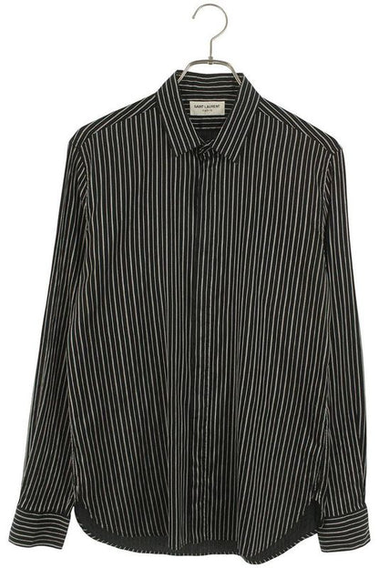 Saint Laurent Paris 646850 Y1f58 Silk Stripe Long Sleeve Shirt Men's 37