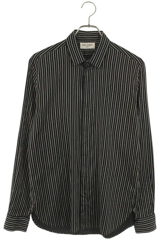 Saint Laurent Paris 646850 Y1f58 Silk Stripe Long Sleeve Shirt Men's 37