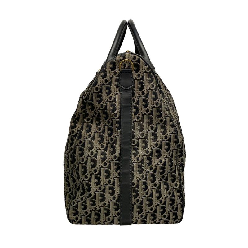 Dior/christian Dior Boston Bag Trotter Black And Gray Beige Leather