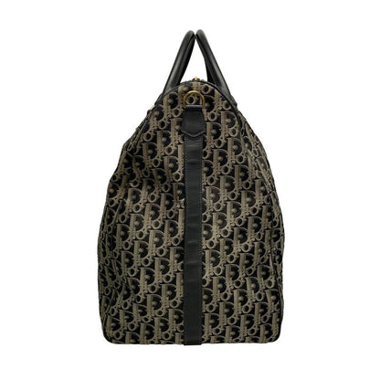 Dior/christian Dior Boston Bag Trotter Black And Gray Beige Leather