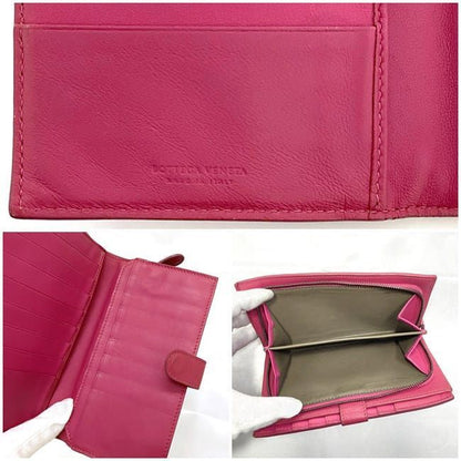 Bottega Veneta Bifold Wallet Pink Intrecciato Excellent Condition Hook
