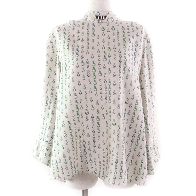 Hermes 22AW 2h0619dn 100% Silk Back Ribbon Total Pattern Long Sleeves Cut And