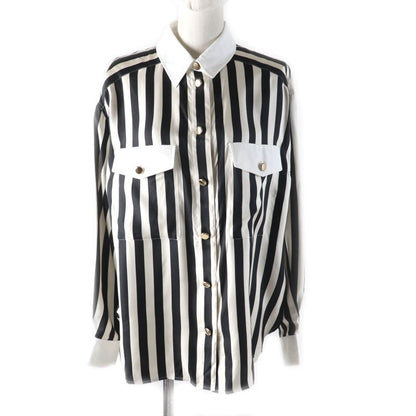 Saint Laurent Paris 2022 694156 100% Silk Striped Long Sleeve Shirt With Gold