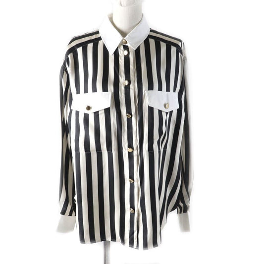 Saint Laurent Paris 2022 694156 100% Silk Striped Long Sleeve Shirt With Gold