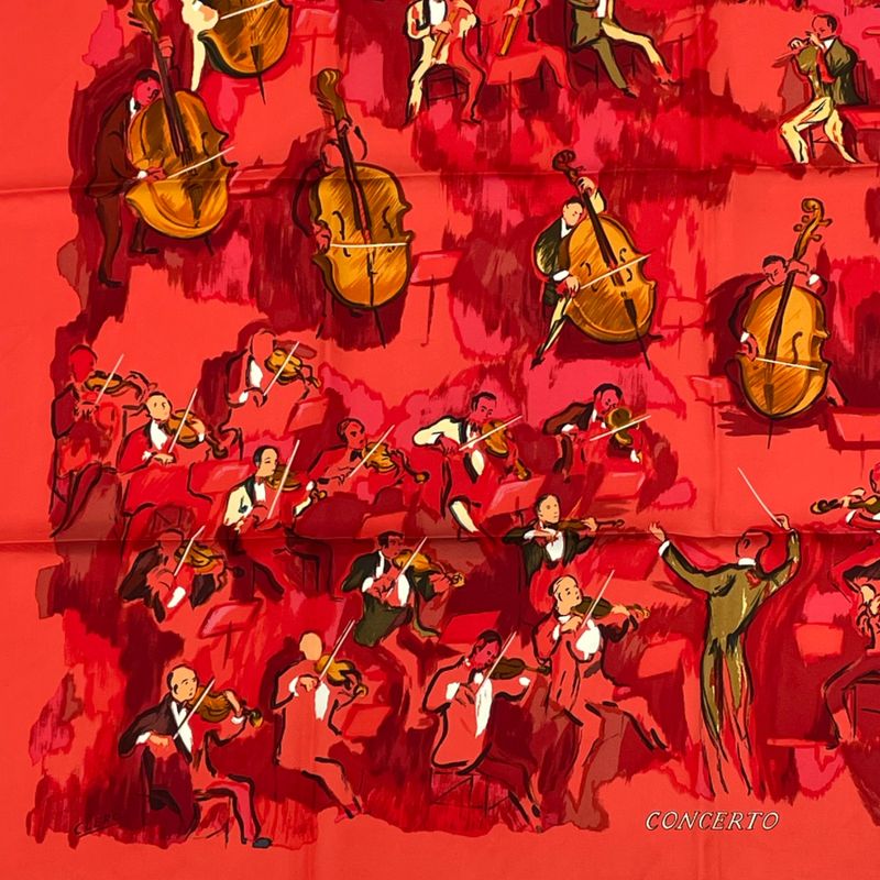 Hermes Carre 90 Concerto Red 100% Silk Scarf