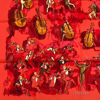 Hermes Carre 90 Concerto Red 100% Silk Scarf