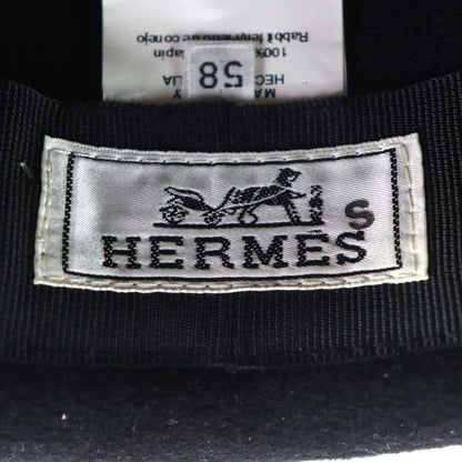 Hermes 100% Wool Hat With Ribbon Black 58 Men's Recommende