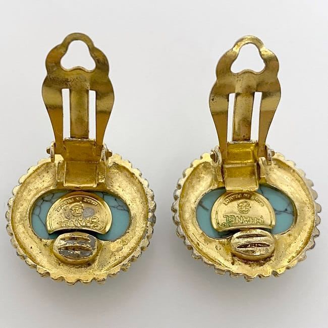 Chanel Ear Ring Gold Light Blue GP