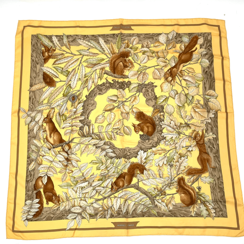 Hermes Carre 90 Casse Noisette Nutcracker Squirrel Pattern Nuts Scarf Silk