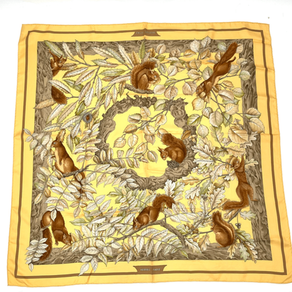 Hermes Carre 90 Casse Noisette Nutcracker Squirrel Pattern Nuts Scarf Silk