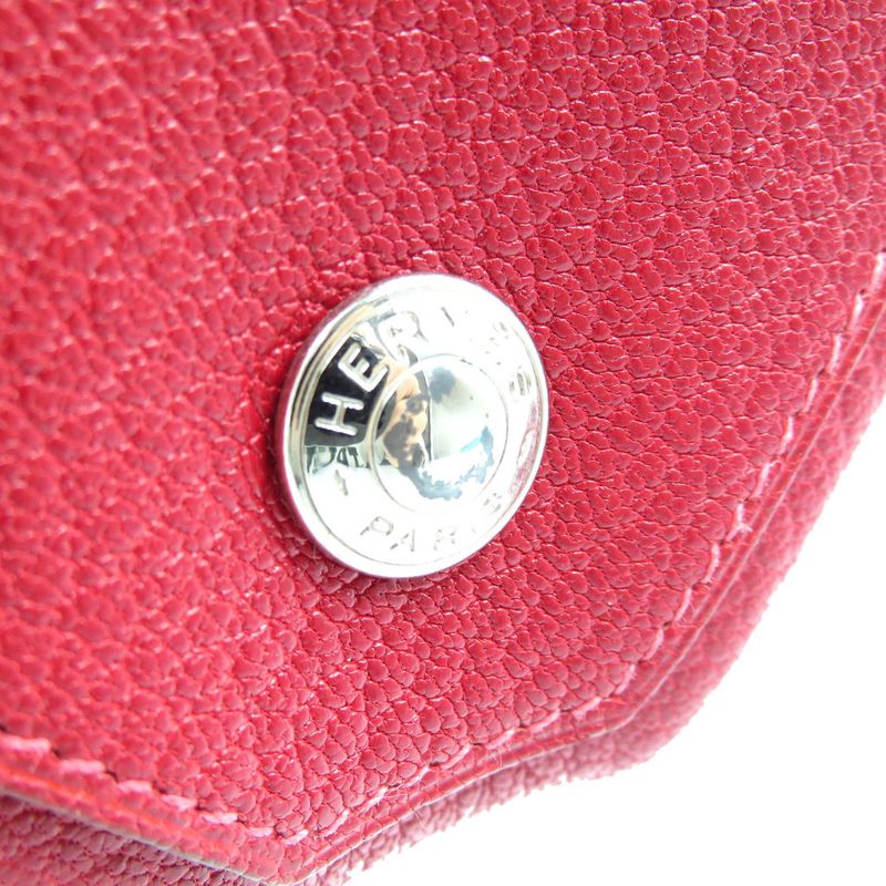 Hermes Le Caran Uit LE48 G Engraved Chevre Silver Hardware Red Orange Coin Case
