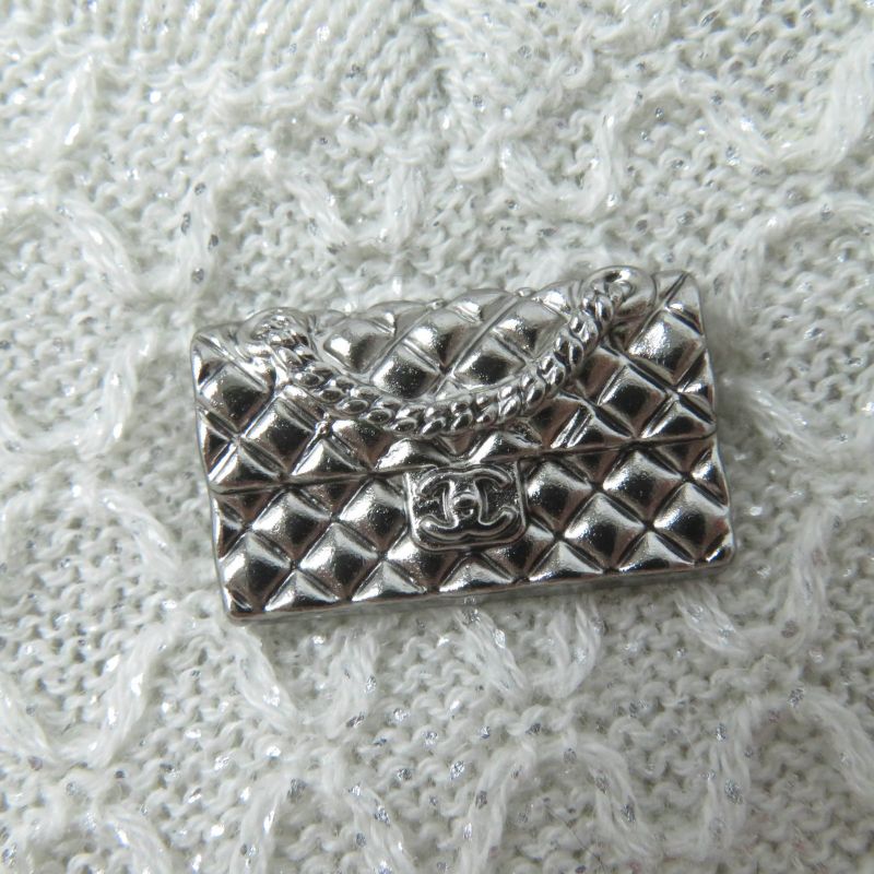 CHANEL 09P P35700k02085 Cotton Linen Sleeveless Knit With Bag Charm Light Grey