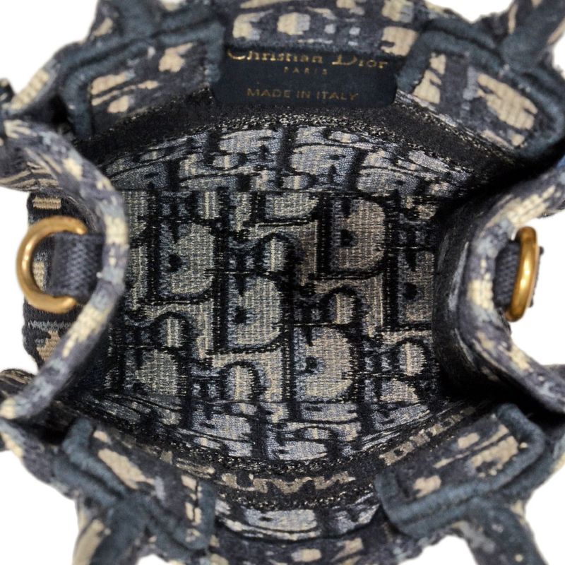 Dior Book Tote Mini Vertical Handbag 2WAY Canvas Blue With Shoulder Strap