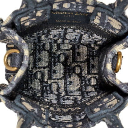 Dior Book Tote Mini Vertical Handbag 2WAY Canvas Blue With Shoulder Strap