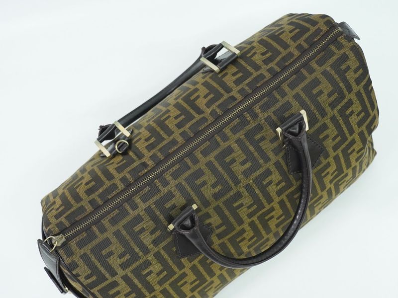 Authentic Fendi Zucca Mini Boston Bag Handbag Canvas Brown 8bl105 Zucca Bag