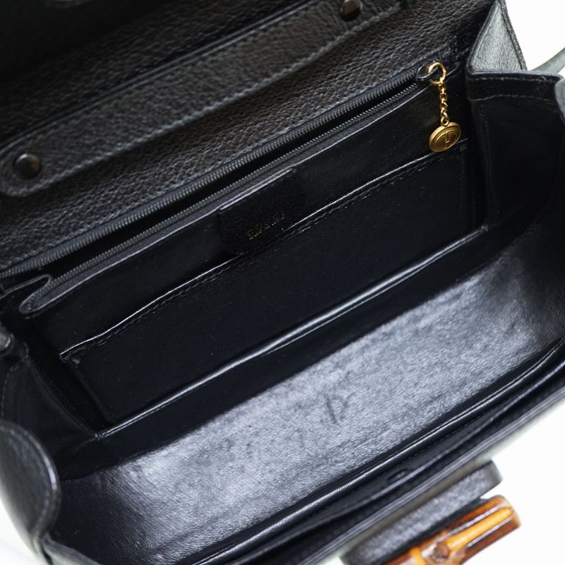 Gucci Bamboo Shoulder Hand Bag Leather Black With Strap Black 0056gucci