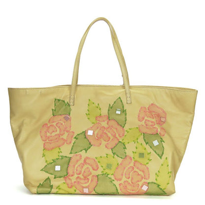 Fendi Tote Roll Bag Leather Beige Pink Green Silver Hardware Shoulder Floral A4
