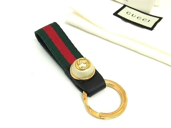 Gucci Interlocking G Sherry Line Leather Key Ring Charm Black Au1168