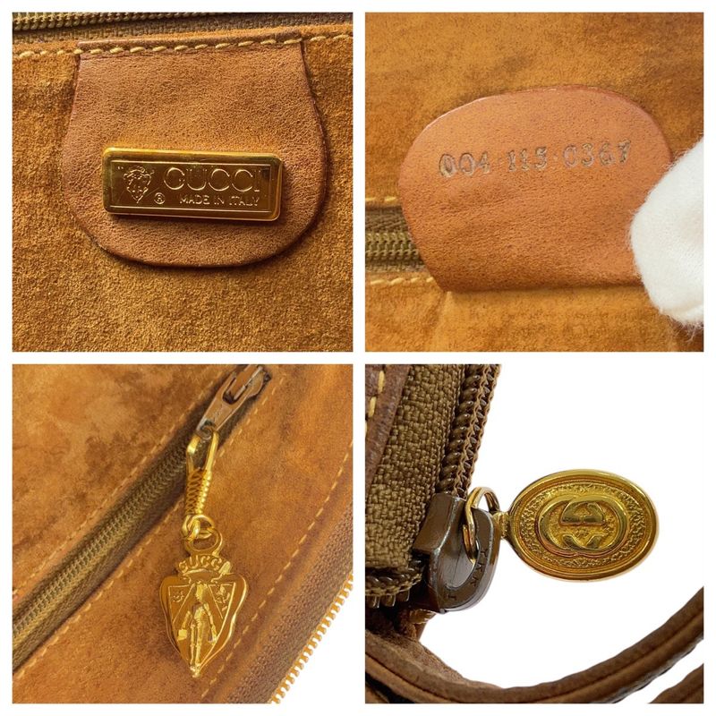 Gucci Vintage Brown Beige Gold Hardware Suede 004 113 0367 Clutch Bag Second