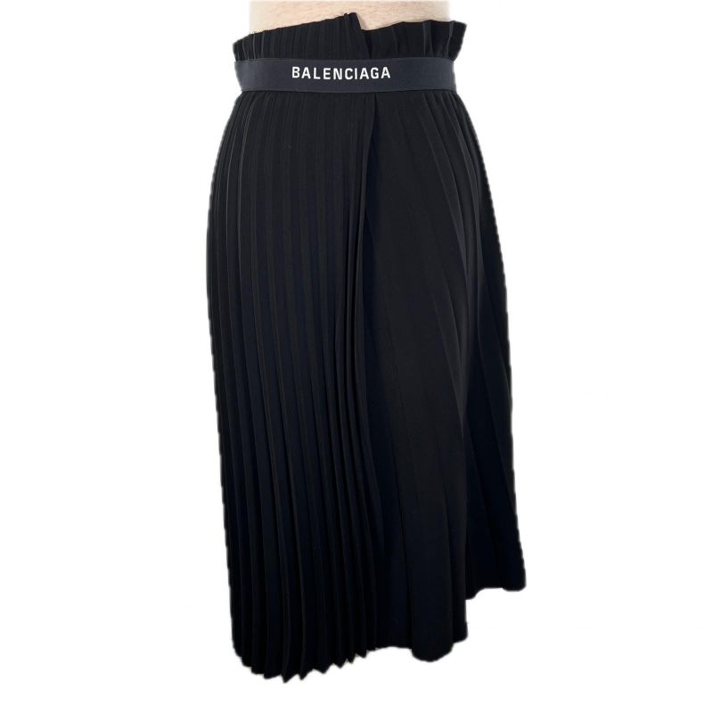 Balenciaga 529757 Asymmetrical Pleated Back Logo Skirt Black 36 Made In Italy