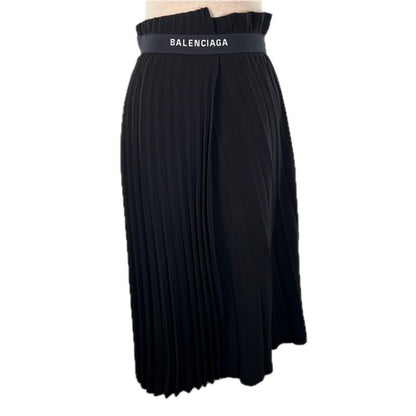 Balenciaga 529757 Asymmetrical Pleated Back Logo Skirt Black 36 Made In Italy