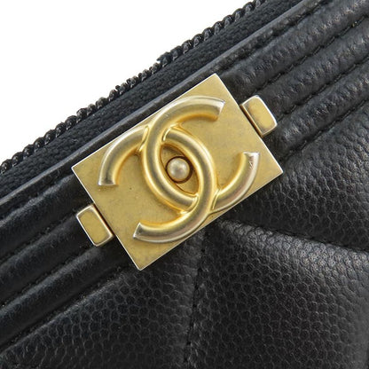 Chanel Coin Case Boy Chanel Round Zipper Caviar Skin Black Gold Hardware 23rd