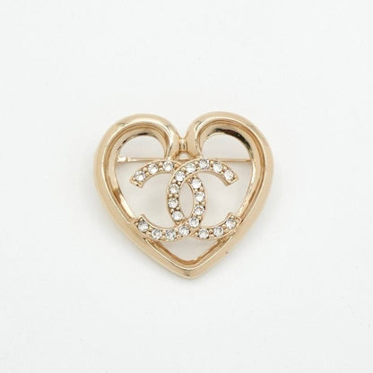 Chanel Brooch Corsage Gold Heart Here Mark Rhinestone