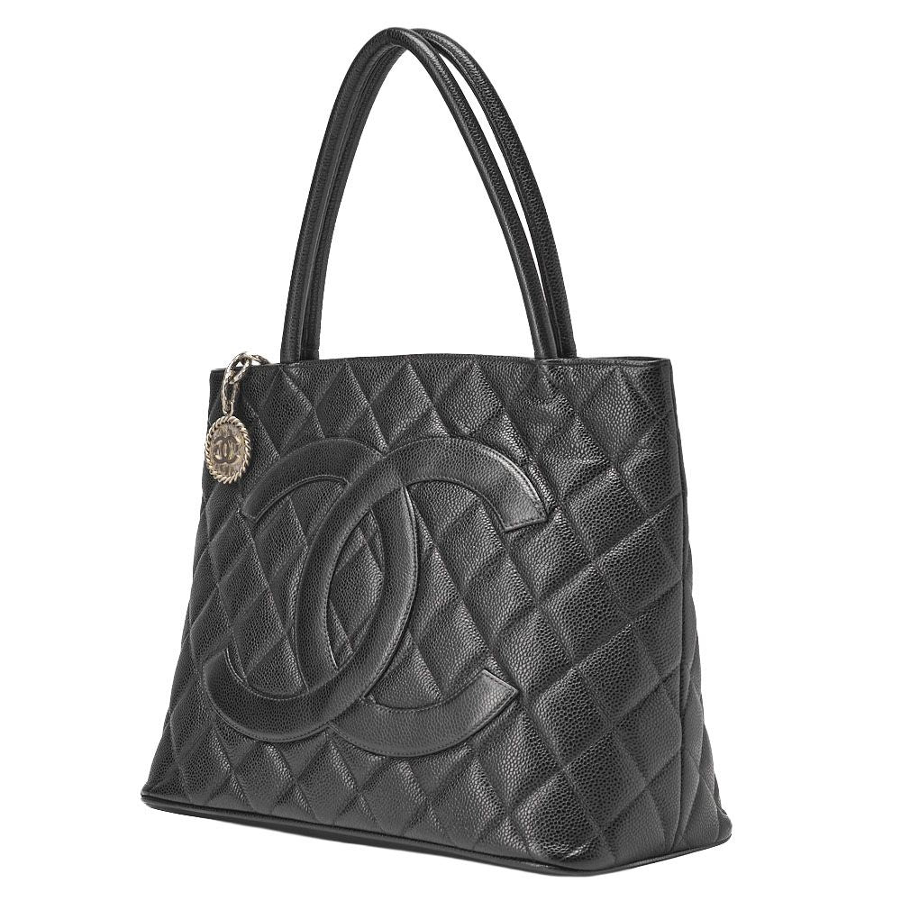 Chanel Matelasse Reprint Tote Caviar Skin Black With Silver Hardware Women's
