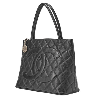 Chanel Matelasse Reprint Tote Caviar Skin Black With Silver Hardware Women's