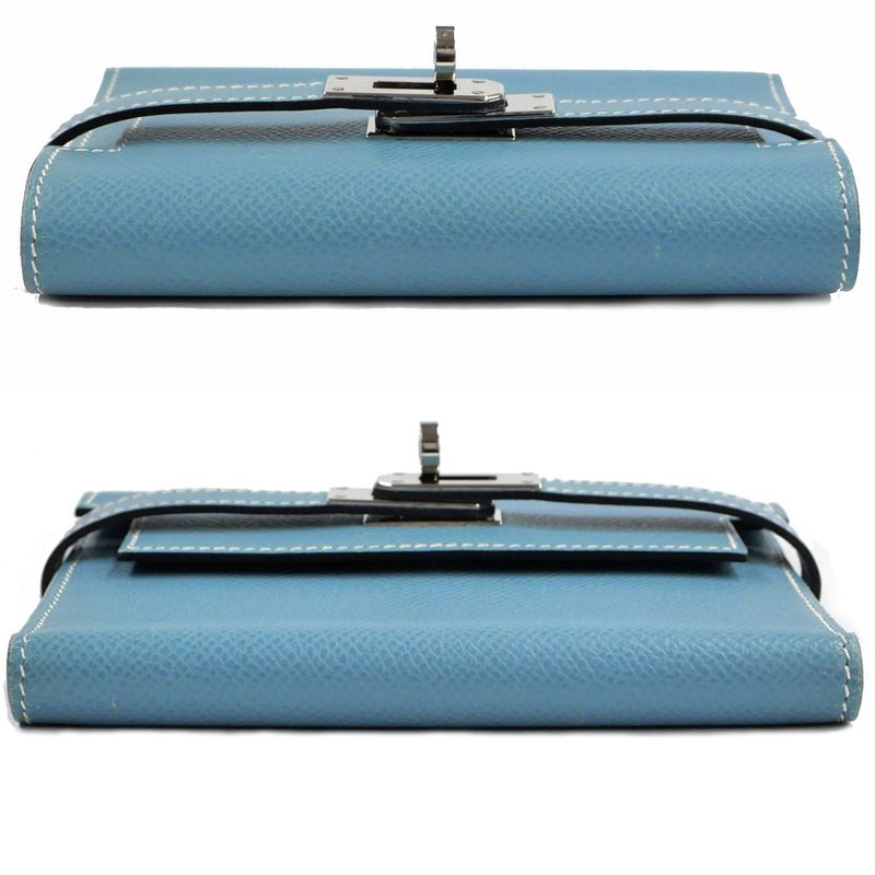 Hermes Kelly Wallet Compact Tri-fold Wallet Blue Jean Silver Hardware