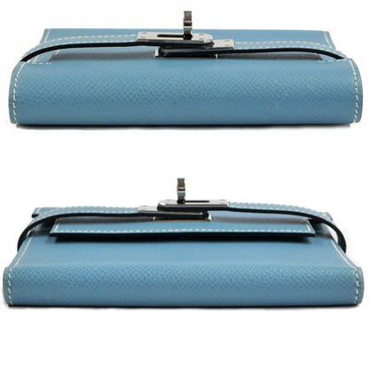 Hermes Kelly Wallet Compact Tri-fold Wallet Blue Jean Silver Hardware