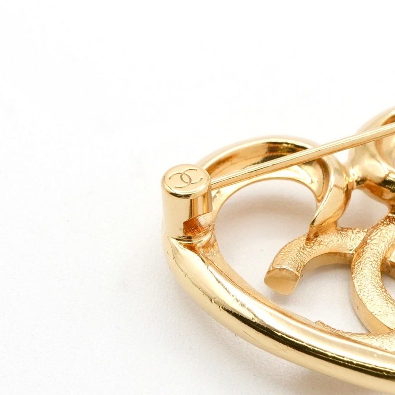 Chanel Brooch Corsage Gold Heart Here Mark Rhinestone