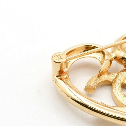 Chanel Brooch Corsage Gold Heart Here Mark Rhinestone