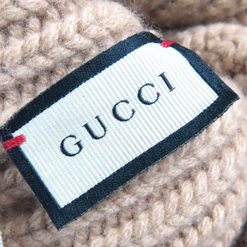 Gucci 764594 Wool Cashmere GG Marmont Double Gleather Patch Knit Cap Knit Cap