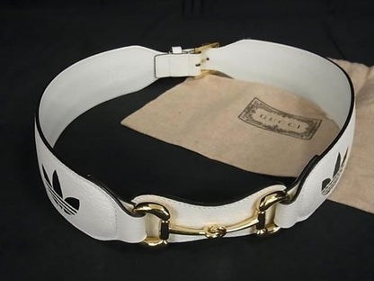Gucci 625854 Adidas Collaboration Horsebit Leather Belt Size 80 32 Ivory