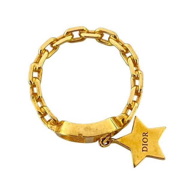 Christian DIOR Petit CD Star Ring Accessories Logo GP Rhinestone Gold [M Approx