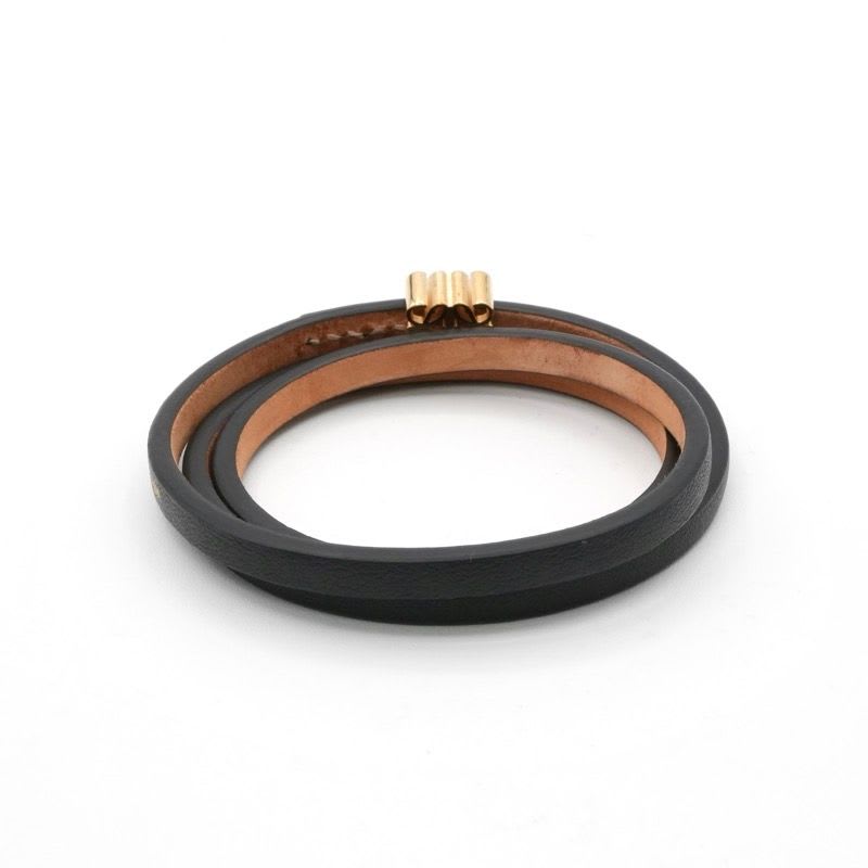 Loewe Bracelet Bangle Cuff Black Gold Anagram Logo Twist Calf Leather