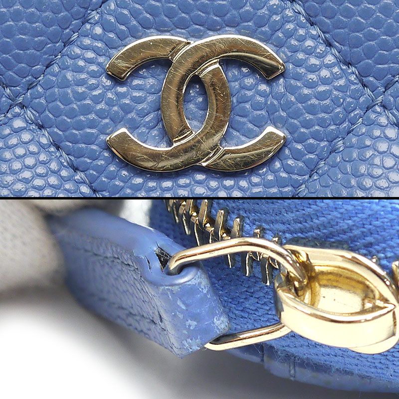 Chanel Round Zip Long Wallet Matelasse Caviar Skin Blue