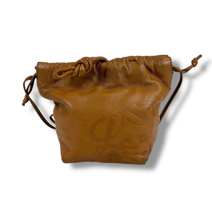 Loewe Drawstring Mini Shoulder Bag Anagram Logo Nappa Leather Brown Flamenco