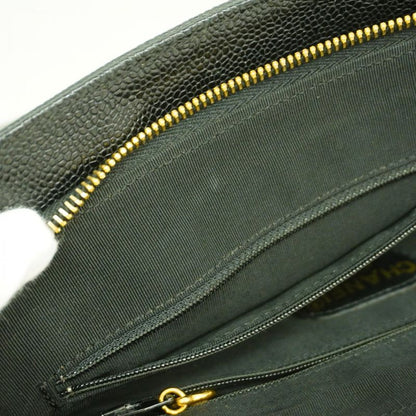 Chanel Handbag Caviar Skin Black Gold Hardware Chain Ladies