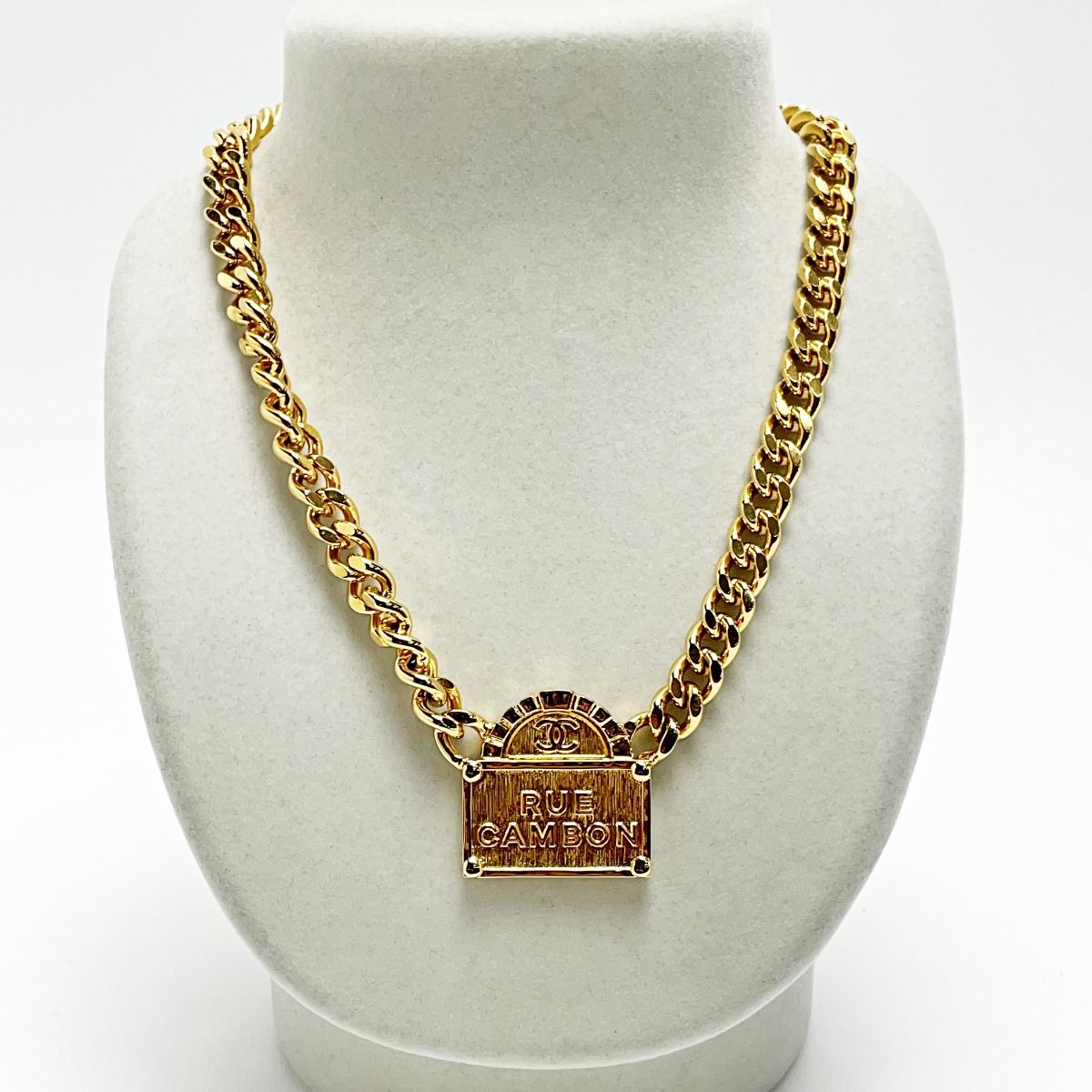 Chanel Rue Cambon B22a GP Metal Logo Necklace Women's Accessories