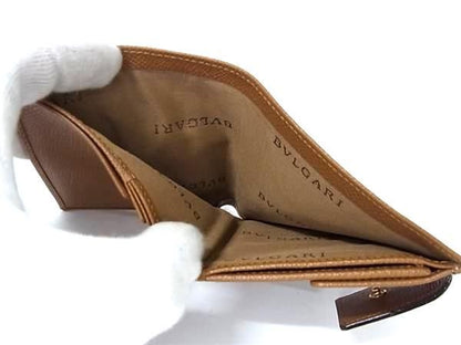 Bvlgari Leather Bifold Wallet Coin Purse Wallet Men's Women's Brown Fk7519