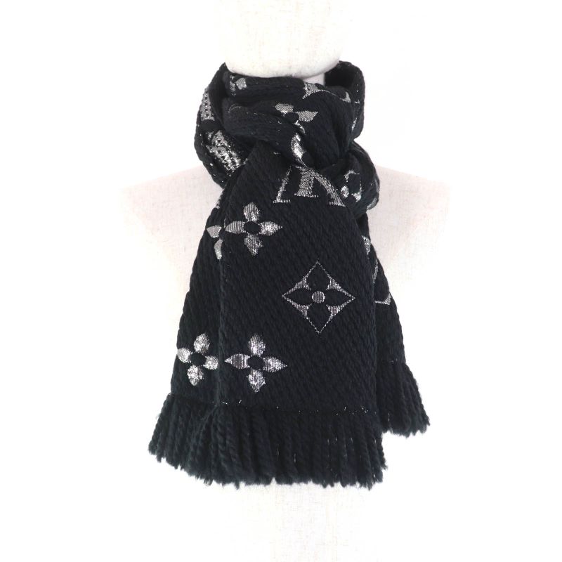 Louis Vuitton M75833 Echarpe Logomania Shine Silk-blend Noir Monogram Scarf