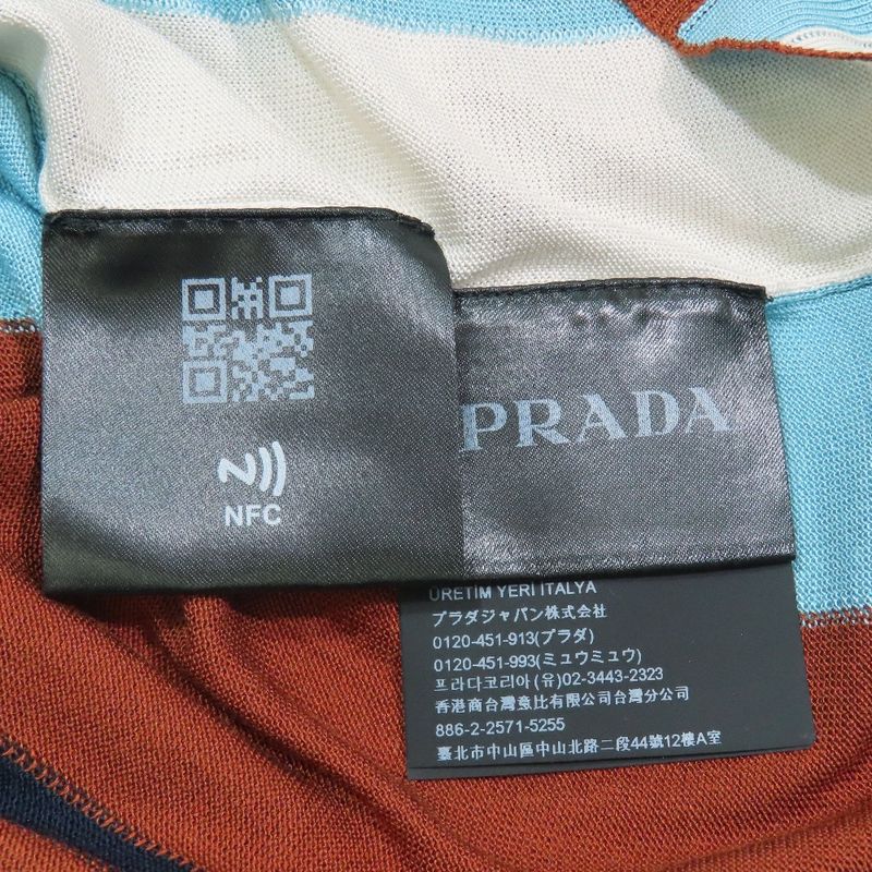 22ss Prada Multi-Stripe Silk Knit Polo Shirt Short Sleeves Logo Embroidery