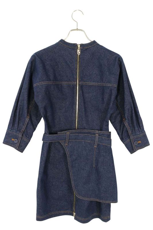 Fendi Fld545 ALC1 Half Apron Belted Denim Dress Women 38