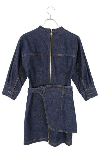 Fendi Fld545 ALC1 Half Apron Belted Denim Dress Women 38